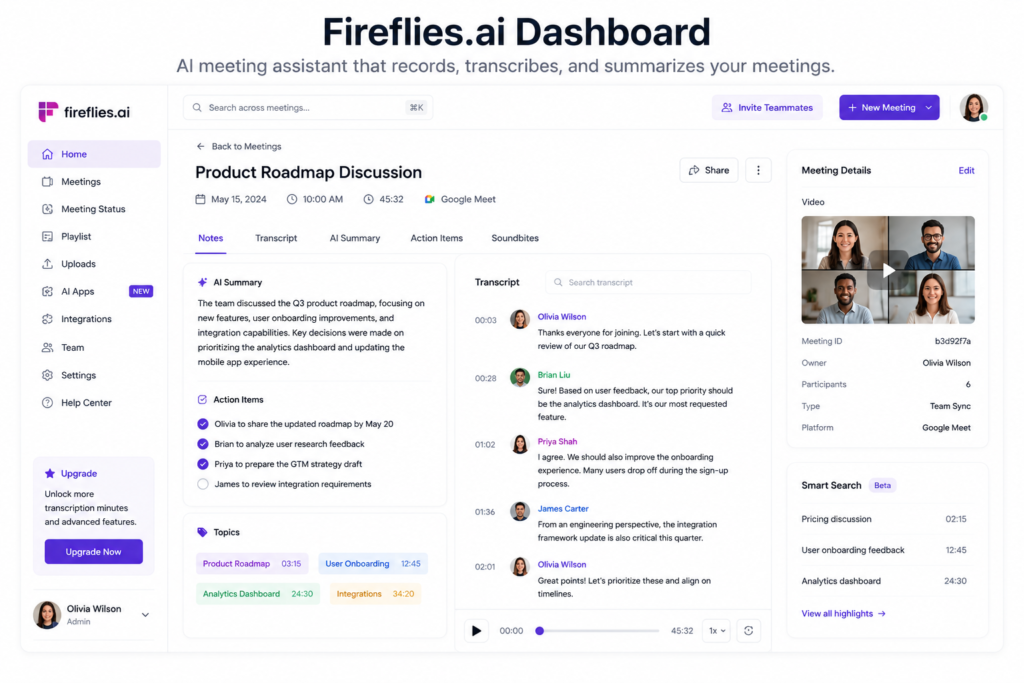 Fireflies.ai meeting notes and transcription interface