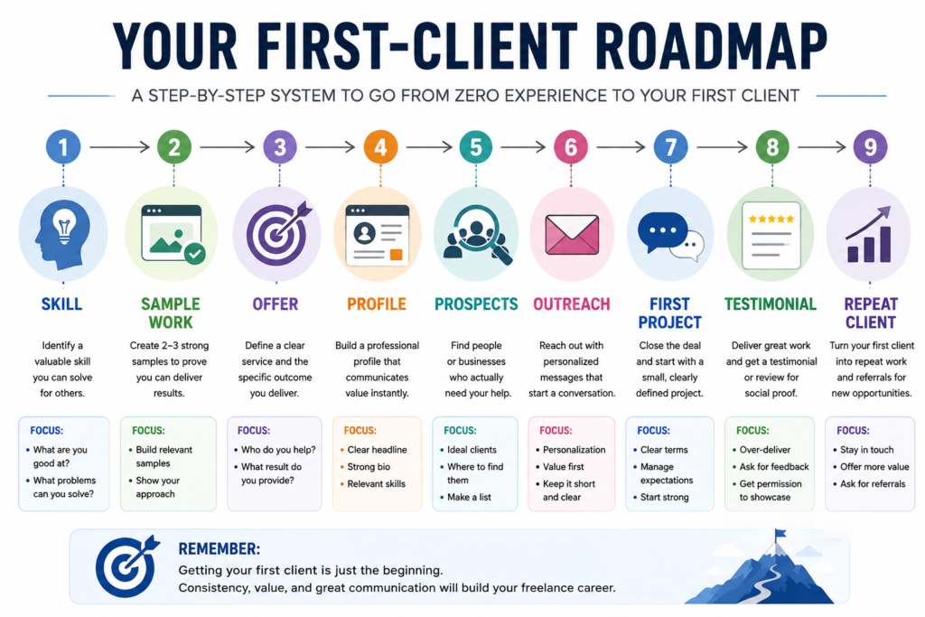 Step-by-step roadmap to getting a first freelance client