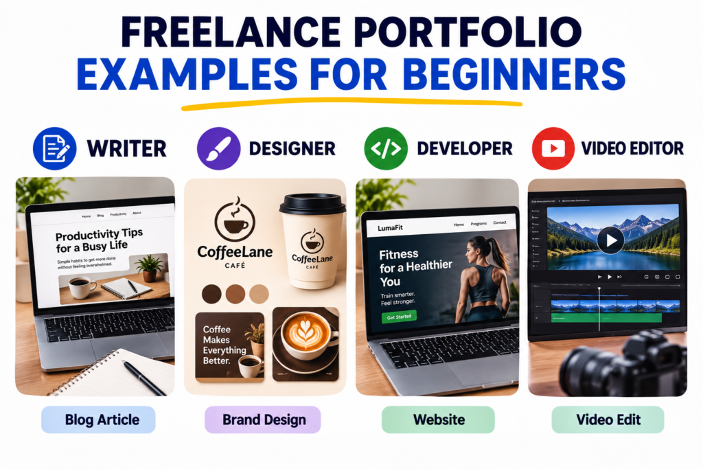 Freelance portfolio examples for beginners by service