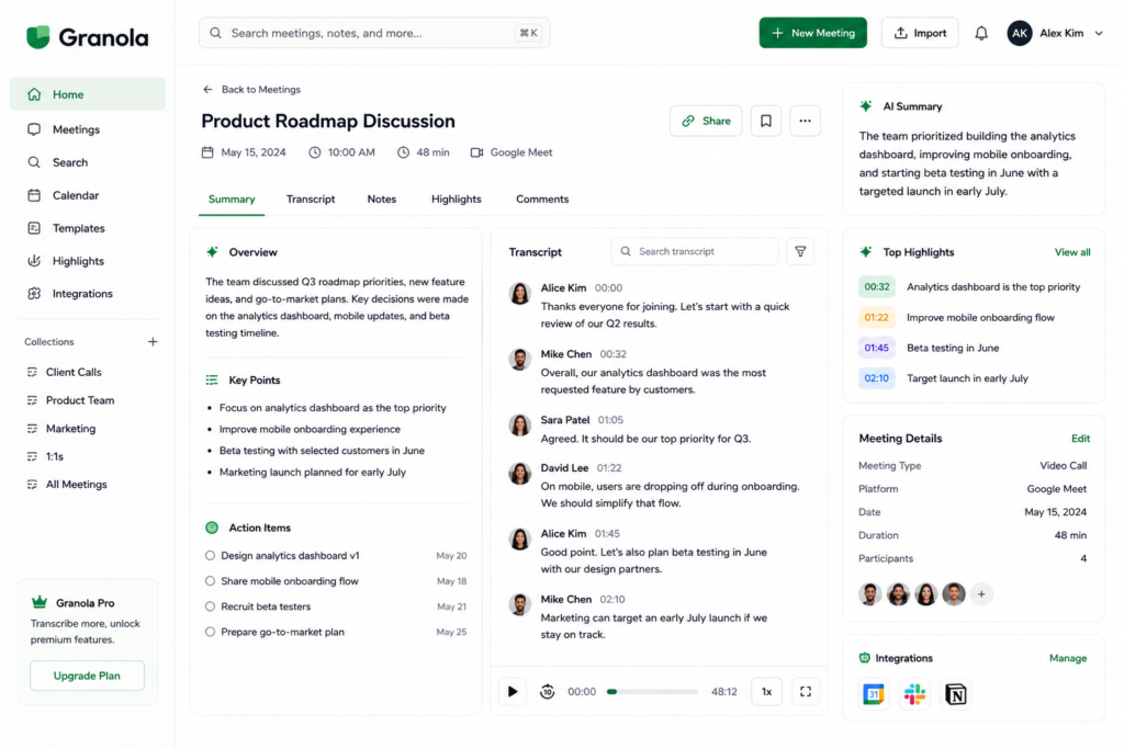 Granola AI meeting notes interface
