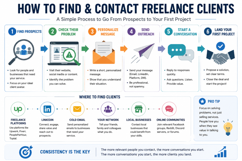 Freelance client outreach process for beginners