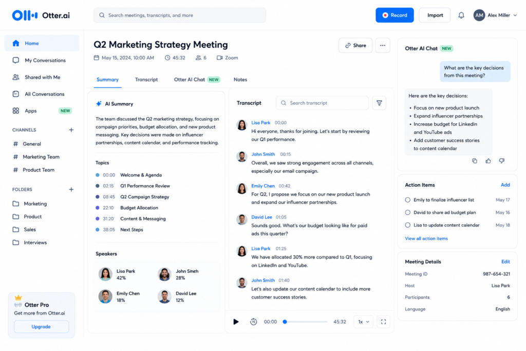 Otter.ai AI meeting transcription and notes interface
