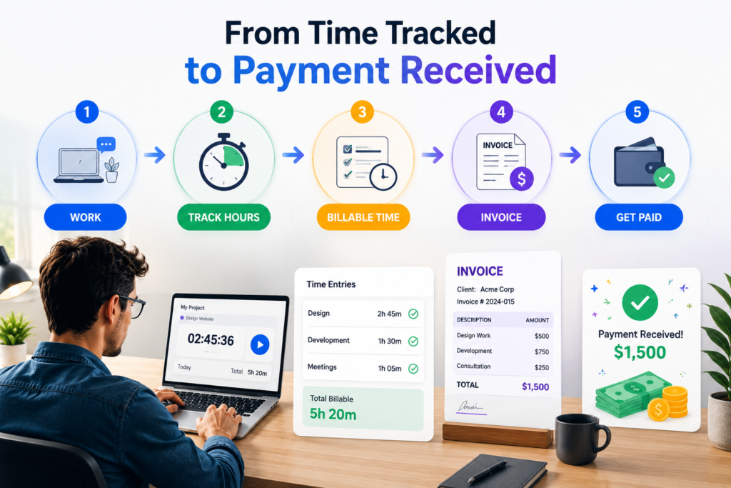 Freelancer tracking billable hours before creating an invoice