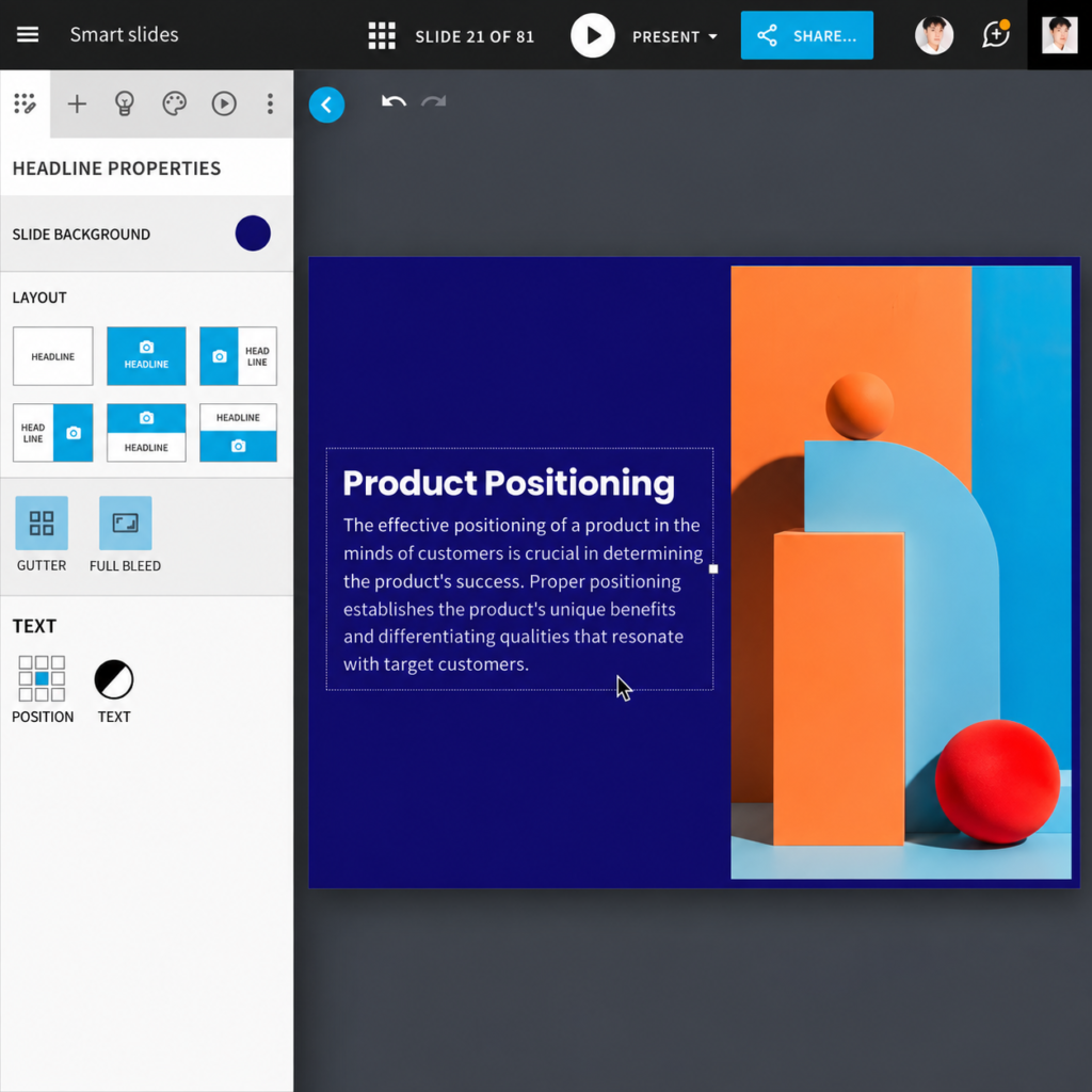 Beautiful.ai Smart Slides editor for structured business presentations