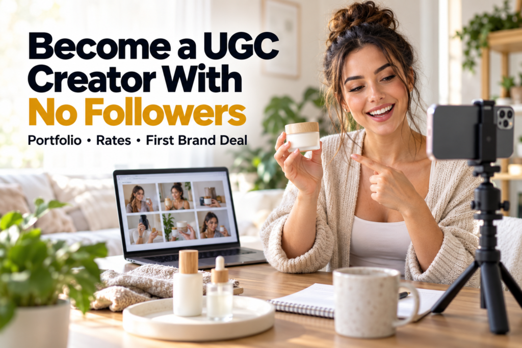 Creator filming a product video while building a UGC portfolio with no followers
