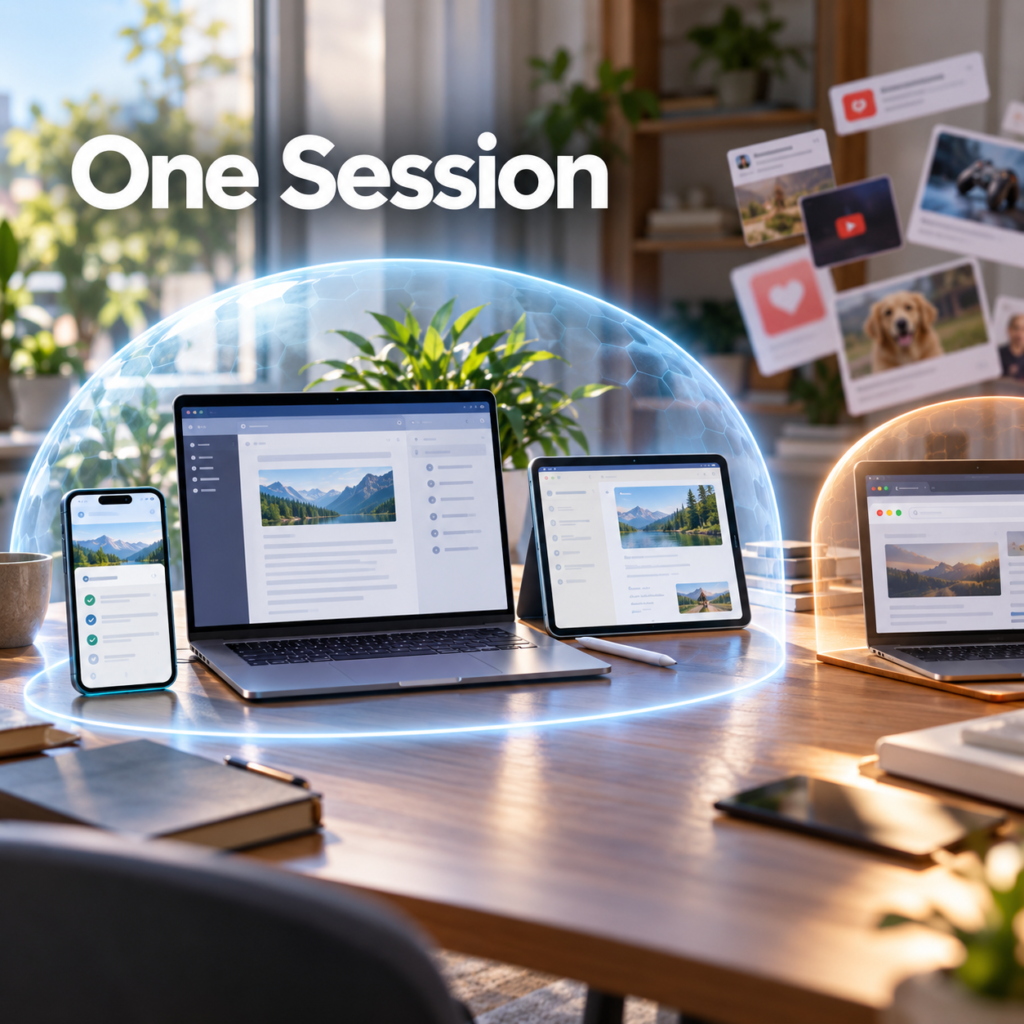 One focus-blocking session protecting a phone, laptop and tablet