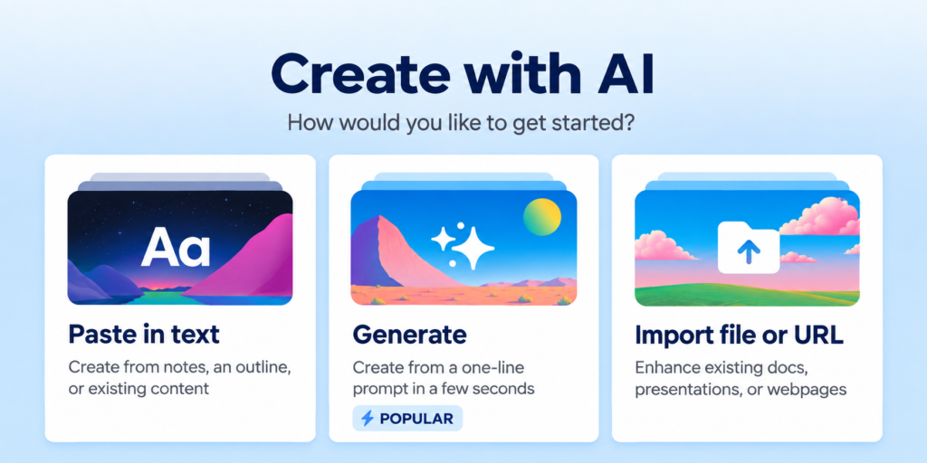 Gamma Generate, Paste and Import creation options