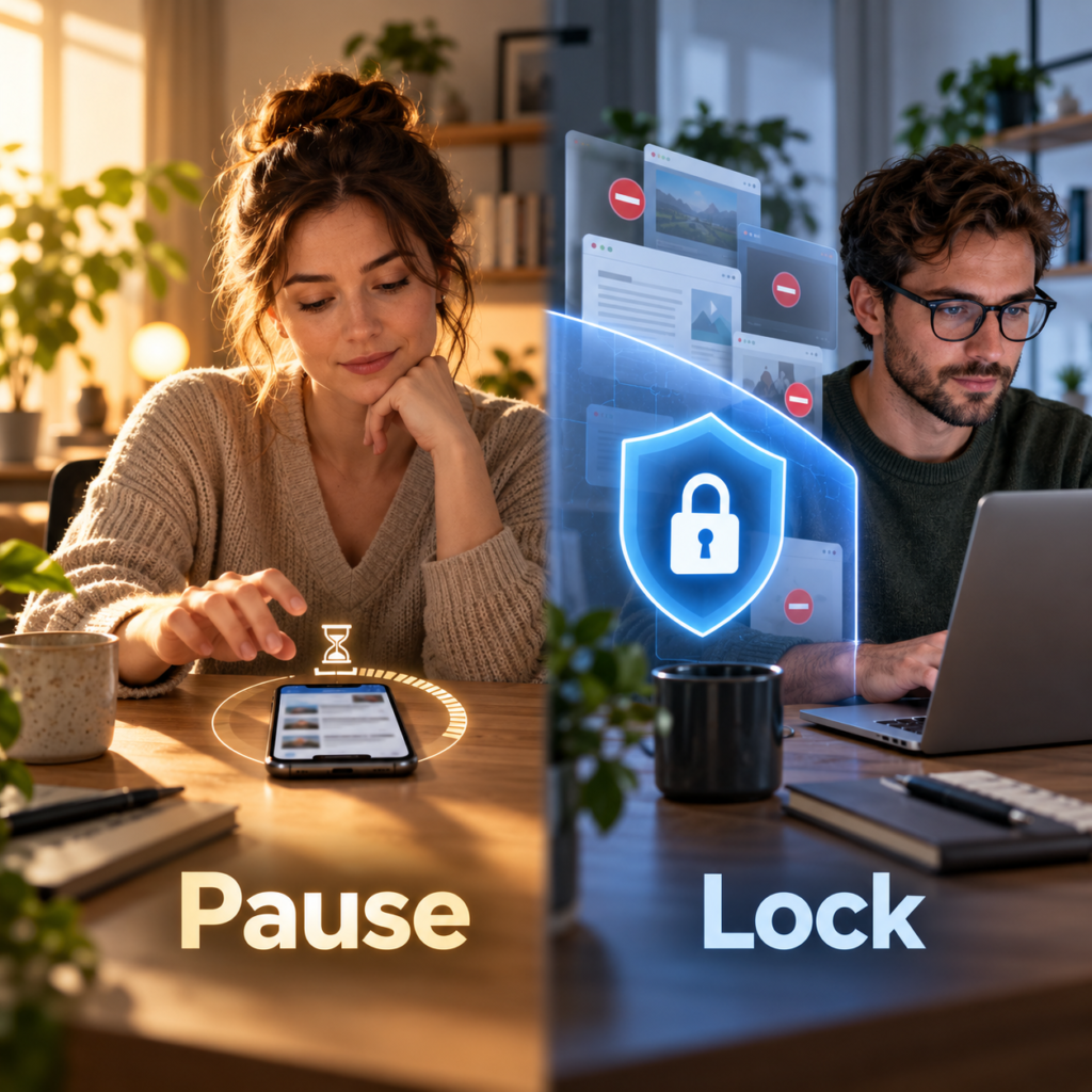 Gentle app-opening friction compared with strict website and app blocking