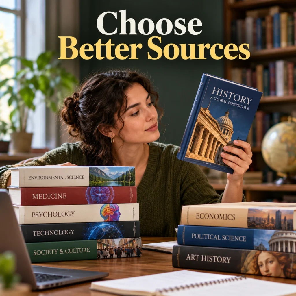Researcher selecting reliable documents with identifiable covers from a collection