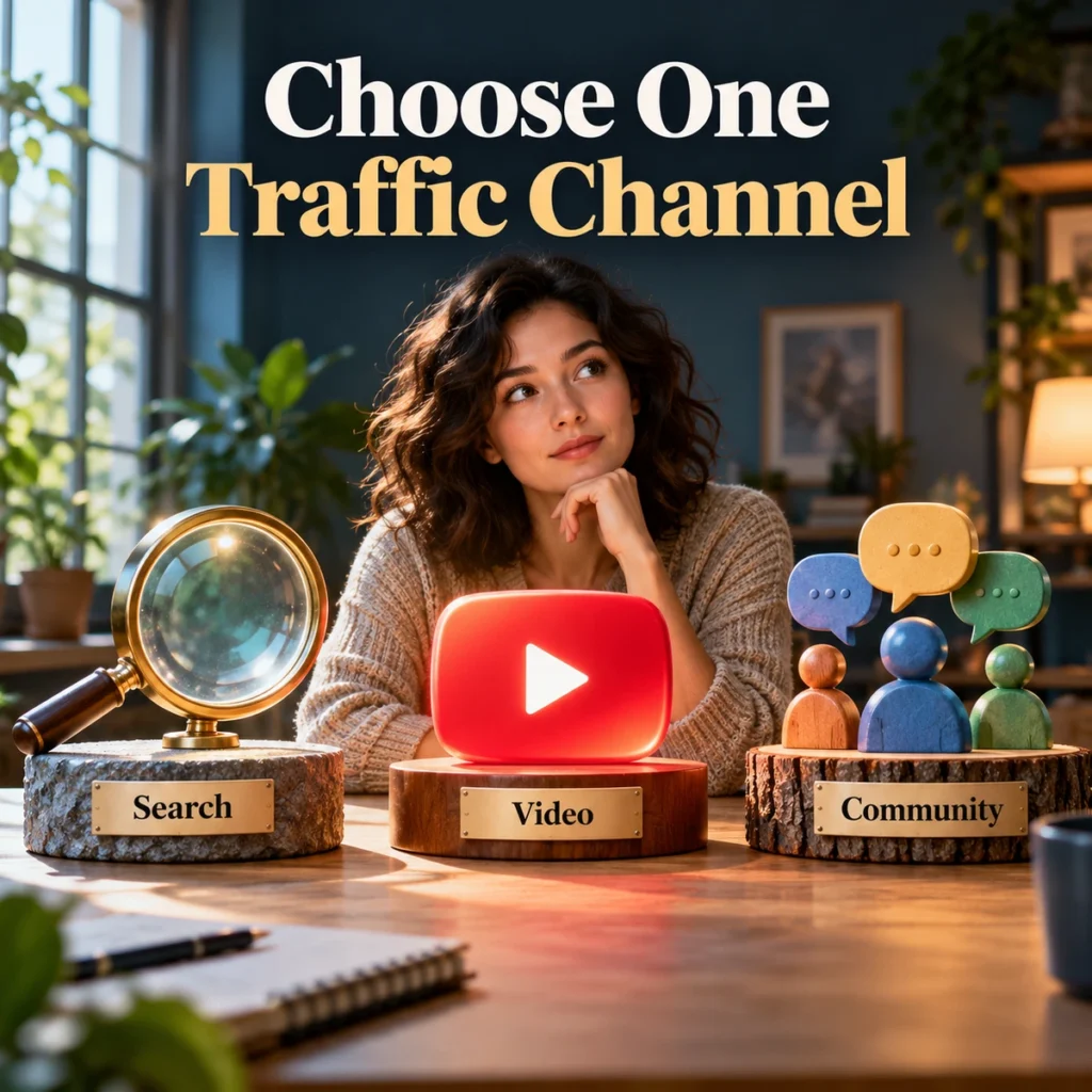Creator chooses among objects representing search, video and helpful community discussion