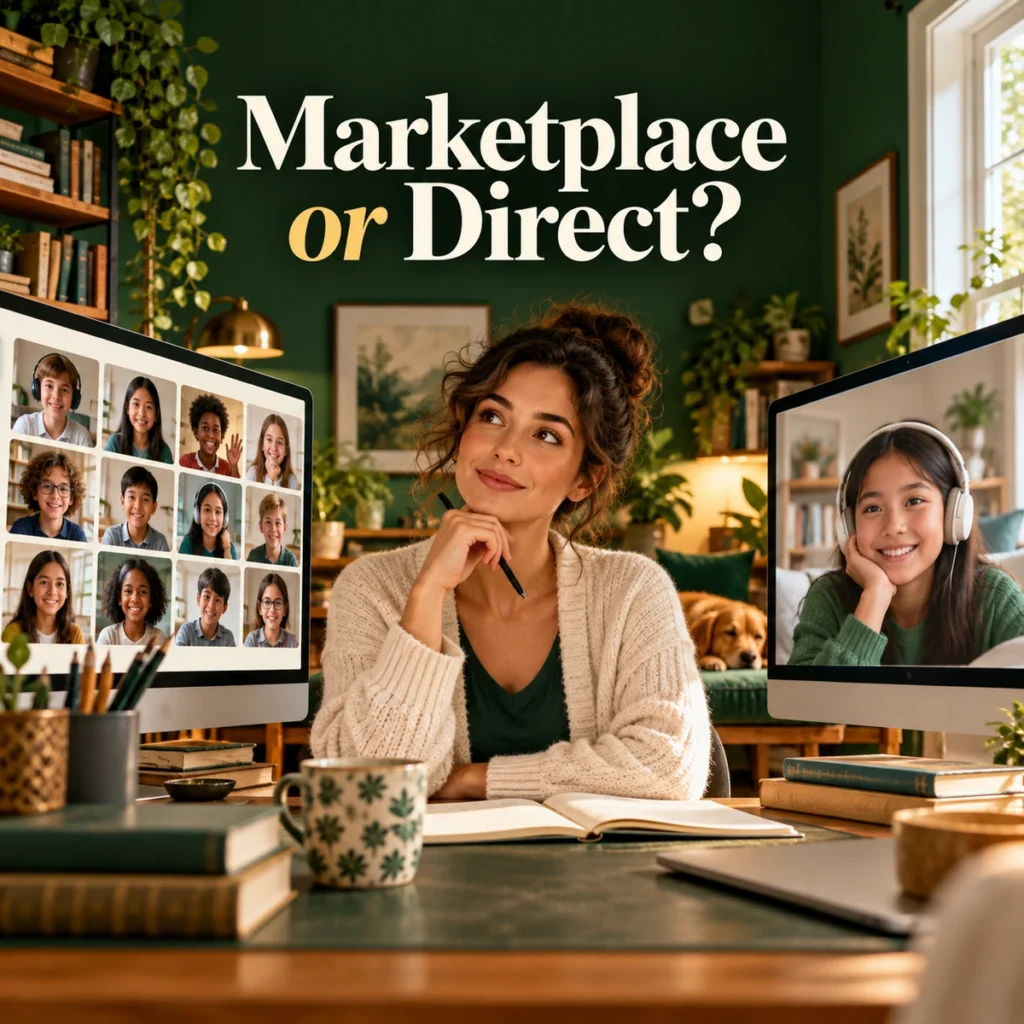 Tutor choosing between a gallery of student portraits and one direct online lesson