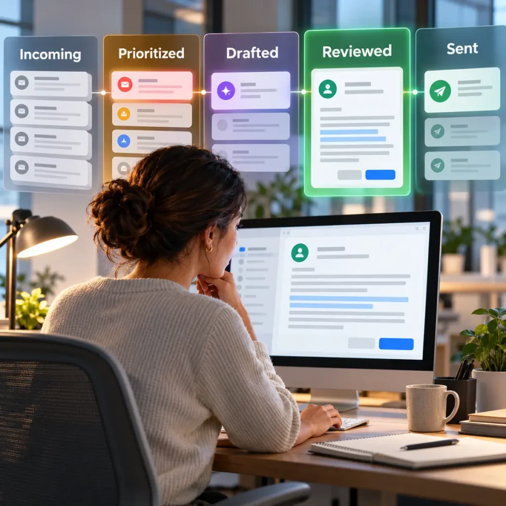 AI email workflow with human review before sending